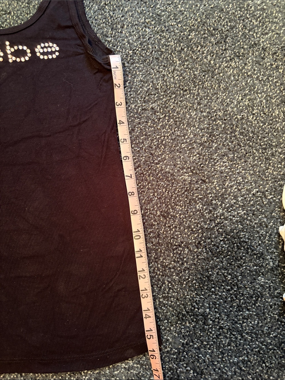 bebe Black Ribbed stretch Top with rhinestone Logo - Picture 7 of 8